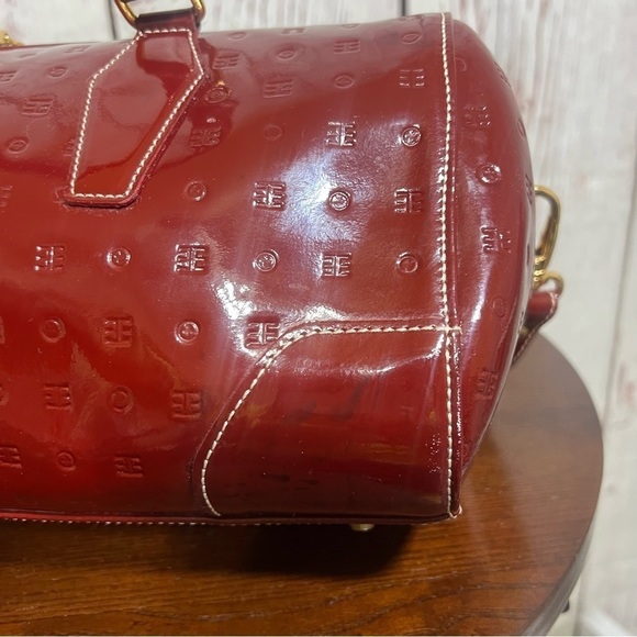 ARCADIA Monogram Crossbody & Top handle BARREL  Bag burgundy patent leather EUC - Picture 17 of 17
